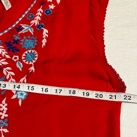 Shoreline Red Embroidered Boho Dress XL Sleeveless Rayon Tunic Festival Tie Back - Picture 6 of 10